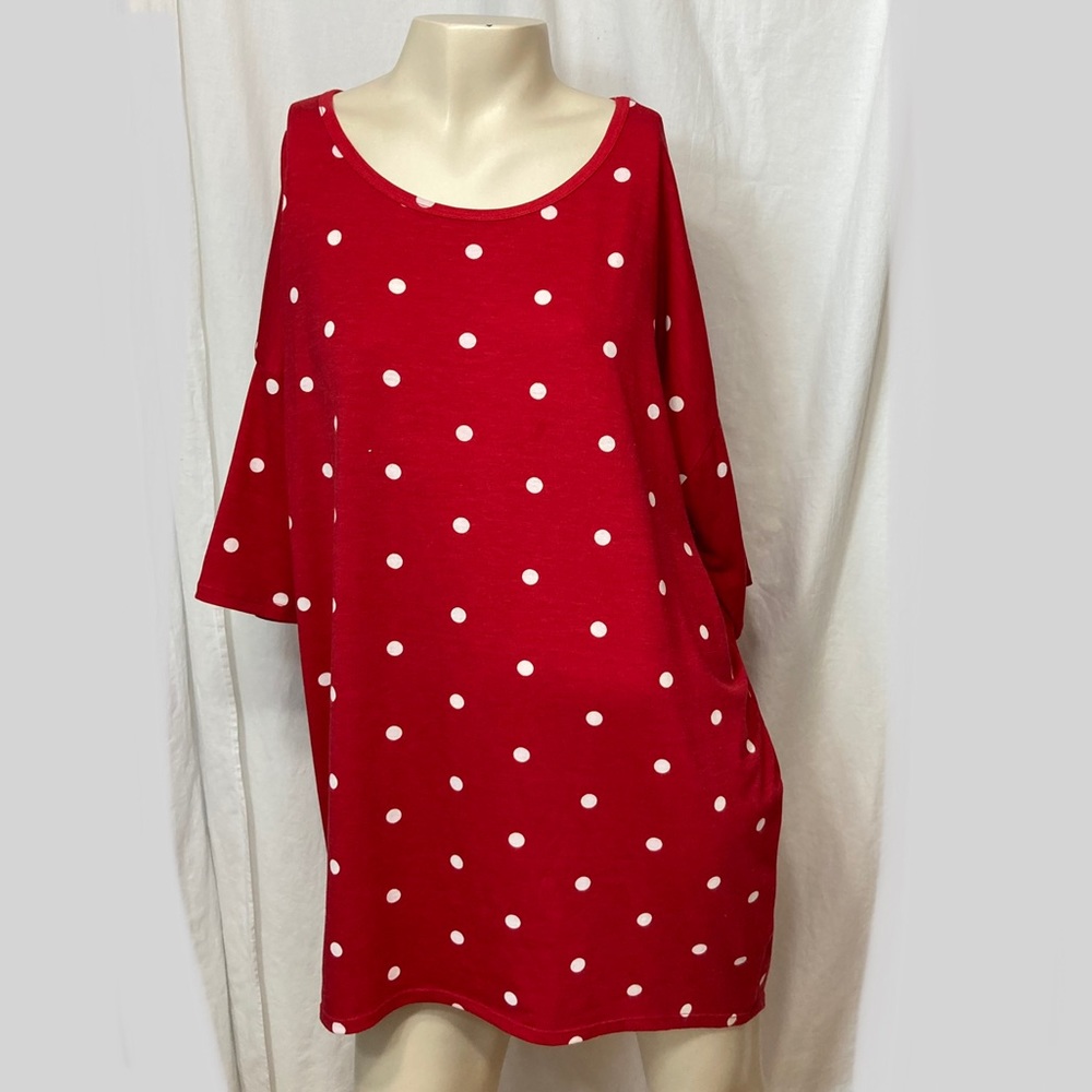 LuLaRoe red and white polka dot longline shirt dress small